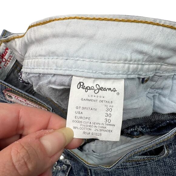 Pepe Jeans VTG Y2K Low Rise Cuffed Capri Jeans Bling Rhinestones Womens 30 - Picture 7 of 7